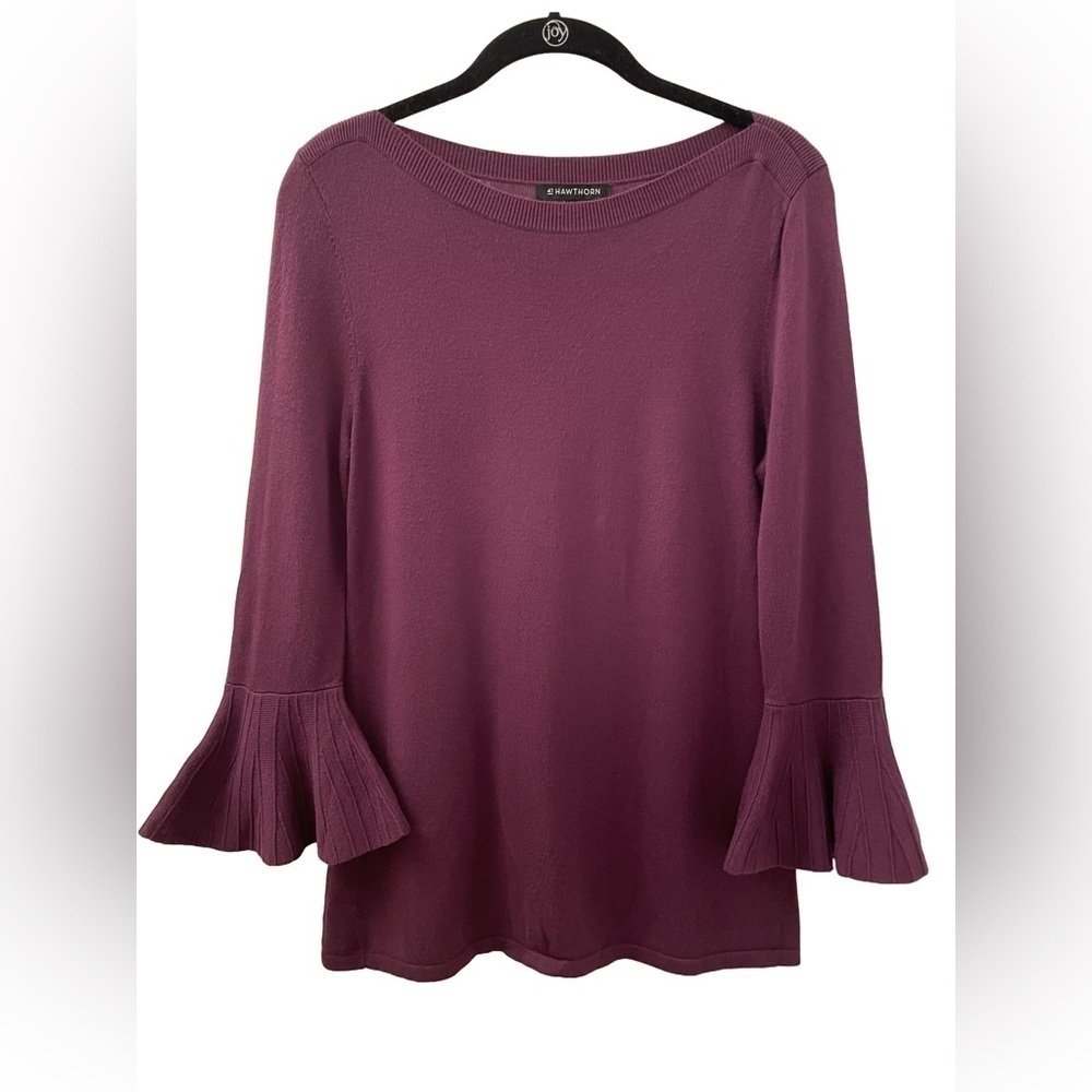 41 Hawthorn Tamzen Eggplant Bell Sleeve Modified Boatneck Pullover Sweater